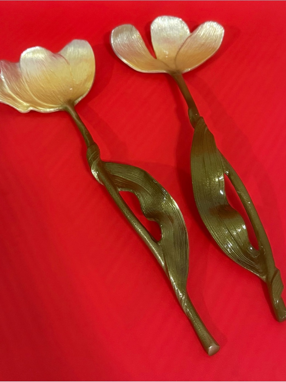 2-Piece Michael Aram Tulip Enameled Salad Serving Set Gold Green 13"